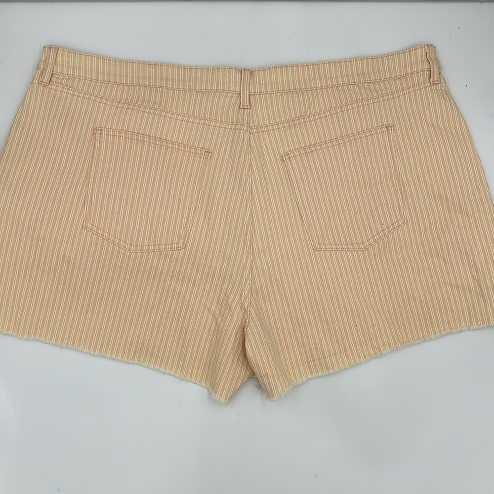 LC Lauren Conrad High-Waisted Cutoff Shorts in Peach Rail Stripe - Picture 5 of 7